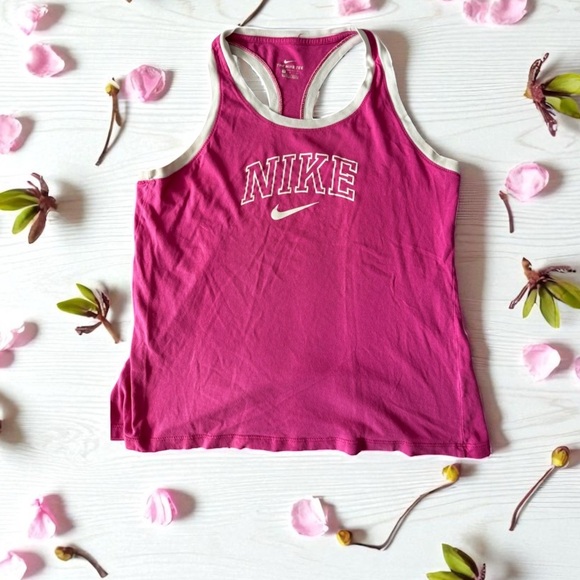 Nike Tee Women M Pink Racer Back Active Wear Workout Logo Spell Out size small - Picture 10 of 10